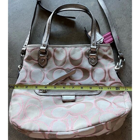 Coach Daisy Signature Metallic Outline Tote Shoulder Bag Hobo Purse Sateen PINK - Picture 8 of 16